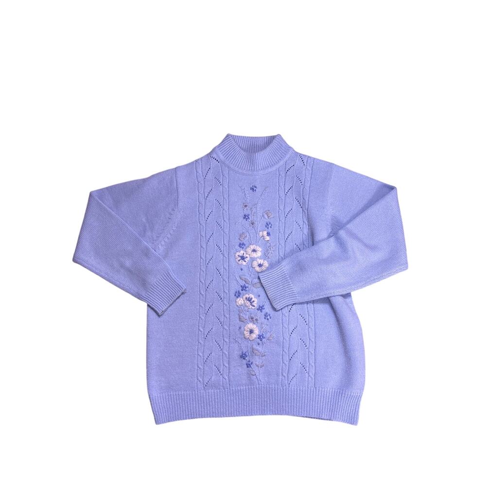 Vintage Classics by Berkertex Floral Sweater Womens 6 Small Baby Blue Grandma